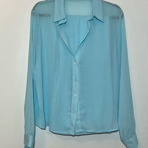 Vintage Light Blue Sheer Button-Up Blouse & Pant set